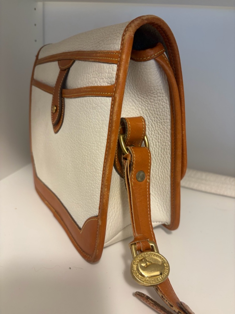 Dooney & Bourke White and Tan Leather Pebbled Crossbody - Picture 5 of 7